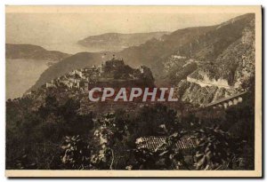 Old Postcard Eze village at sunset