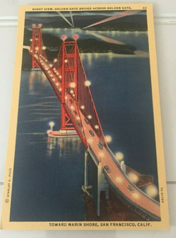 UNUSED .01 LINEN PC NIGHT VIEW GOLDEN GATE BRIDGE SAN FRANCISCO, CAL.