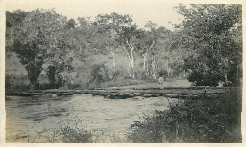 Belgian Congo real photo wood bridge scenery