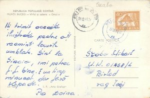 Postcard Romania Muntii bucedi varful si cabana omul formatiune muntoasa