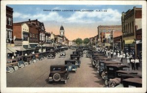 Gadsden AL Broad St. Linen Postcard Cars Bldgs Postcard