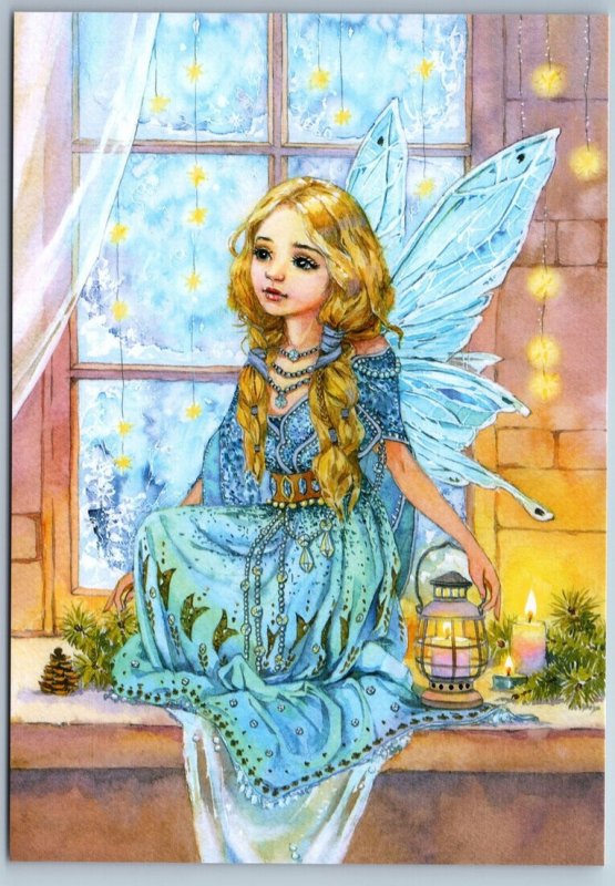 LITTLE GIRL with Long Hair Window SNOW FAIRY Candle by Chistotina New Postcard