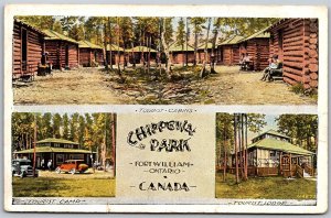 Postcard Fort William Ontario Chippewa Park Multi View Tourist Camp Lodge Cabins