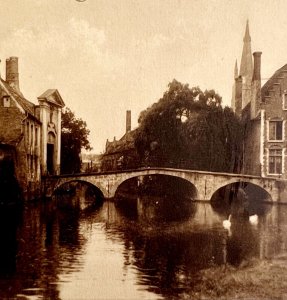 Pont Du Beguinage Bruges Belgium Gravure 1910s Postcard Sepia PCBG12A