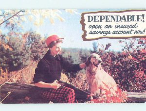 Chrome BANK Postcard Ad - Woman With Hunting Rifle - Savings Account AG2944