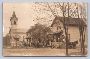 J87/ Chippewa Lake Ohio RPPC Postcard c1910 Medina Church Store 1593