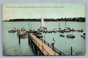 WINTHROP BEACH MA YACHTS & FLOAT FROM CLUB HOUSE ANTIQUE POSTCARD