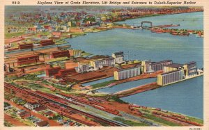 Vintage Postcard 1930's Grain Elevators Lift Bridge Superior Harbor Duluth MN