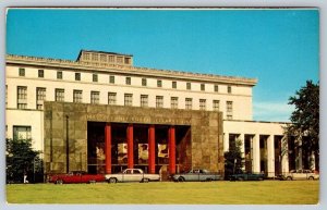 Main Public Library, Detroit, Michigan, Vintage Chrome Postcard, Old Cars