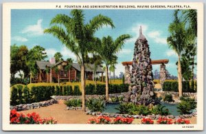 Vtg Palatka FL Fountain Administration Building Ravine Gardens 1930s Postcard