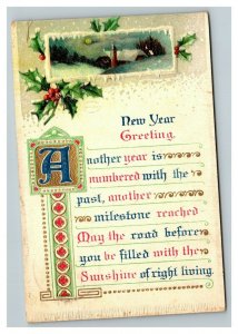 Vintage 1909 New Year Postcard Mistletoe Holly Berries Nice New Year Poem