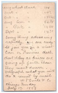 1883 W.T. Soule & Co. Wheat Order Chicago Illinois IL Antique Postal Card 