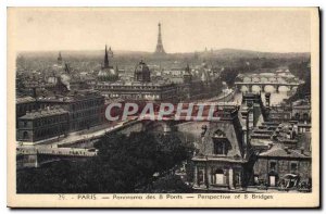 Old Postcard Panorama of Paris 8 Bridges