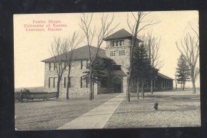 UNIVERSITY OF KANSAS JAYHAWKS LAWRENCE KS. FOWLER SHOPS VINTAGE POSTCARD