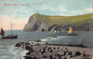 BRADDA HEAD PORT ERIN SHIPS ISLE OF MAN EXPOSITION CANCEL POSTCARD 1906