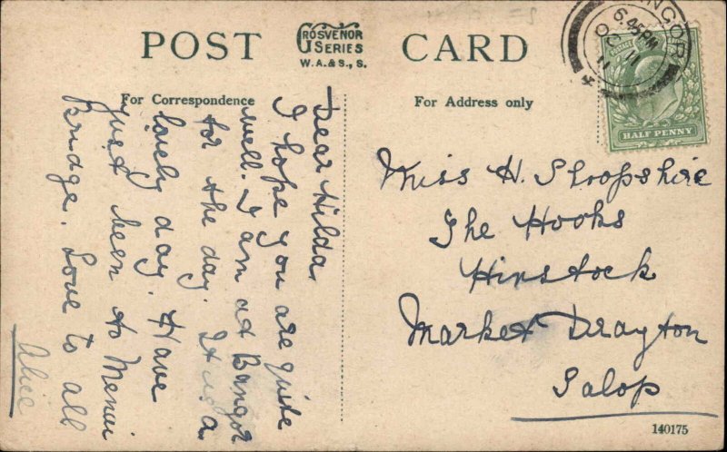 1911 Antique Postcard Llanfair Wales Anglesey Monument