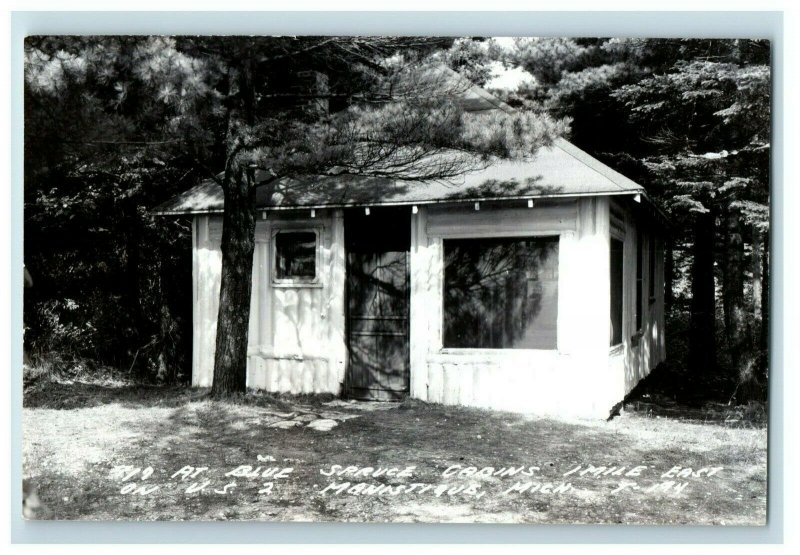 Vintage Blue Spruce Cabins Manistique Michigan RPPC Real Photo Postcard P79 