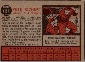 1962 Topps Baseball Card Pete Richert Los Angeles Dodgers sk1860