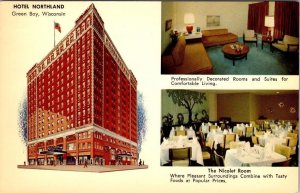 Green Bay, WI Wisconsin  HOTEL NORTHLAND  Suite & Dining Room  VINTAGE Postcard