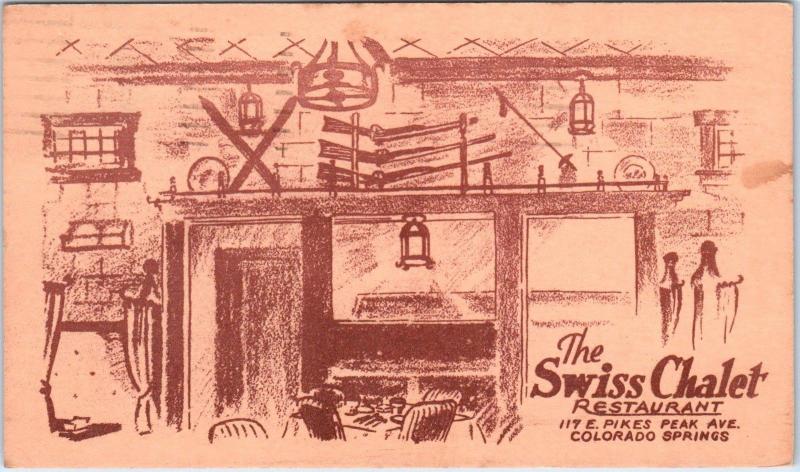 COLORADO SPRINGS, CO    The SWISS CHALET Restaurant    1941  Roadside  Postcard