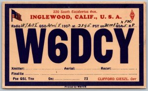 Inglewood California 1932 QSL Ham Radio Postcard Flag
