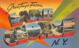 GREETINGS FROM LAKE GEORGE NEW YORK LARGE LETTER POSTCARD 1952