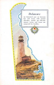 Delaware Lighthouse State Shape Border Mobilgas Vintage Postcard AA34388