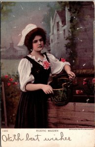 VINTAGE POSTCARD RUSTIC MAIDEN PRETTY WOMAN WELL PAIL IMAGE COPYRIGHT 1902 UB