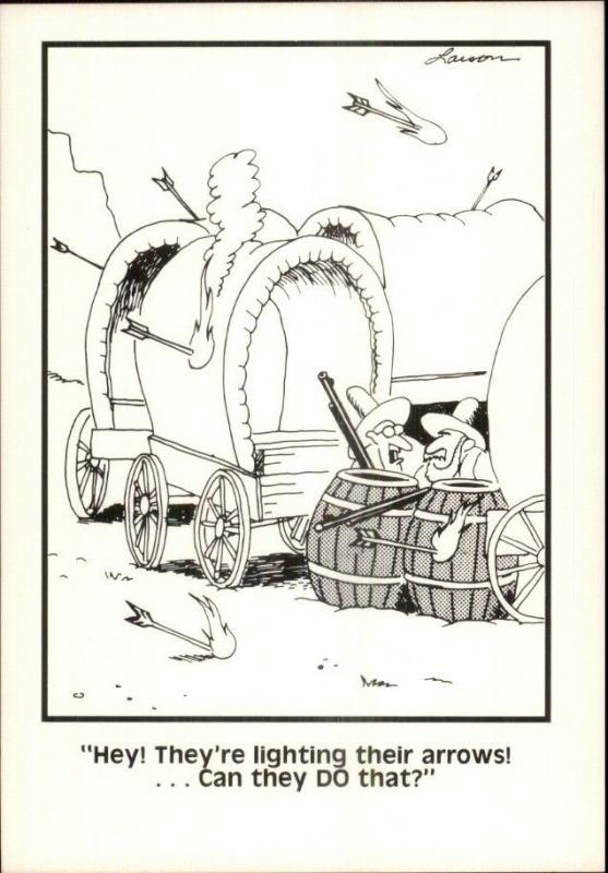 Vintage Gary Larson FAR SIDE 1980s Postcard gfz COWBOYS & INDIANS