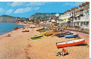 Devon Postcard - The Beach - Sidmouth - Showing Shops and Houses  ZZ3643