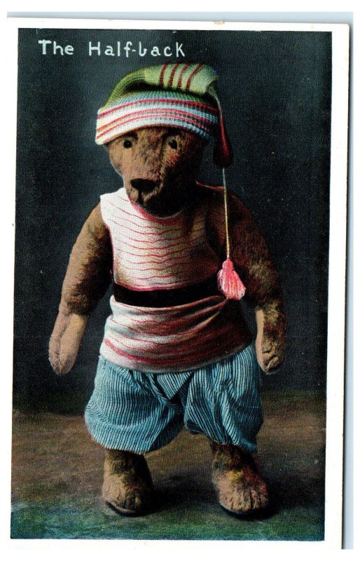 1910s The Half-Back Teddy Bear Dressed as a Footbal Player Postcard