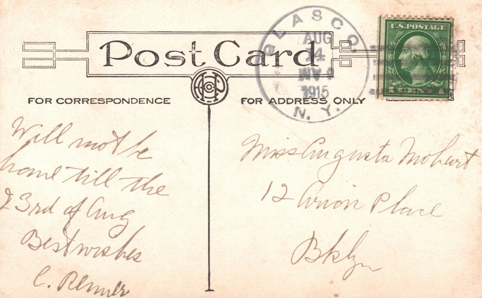 Vintage Postcard 1915 Greetings From Glasco New York NY Landscape Trees