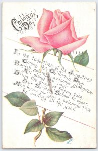 Vintage Children's Day Pink Rose Postcard 1913 with Poem & Stamp