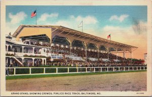 Grandstand Showing Crowds Pimlico Racetrack Baltimore Maryland Linen C108