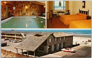 Silver Sands Motel Rockaway Oregon OR Pool Interior Orange Bedding Postcard H62