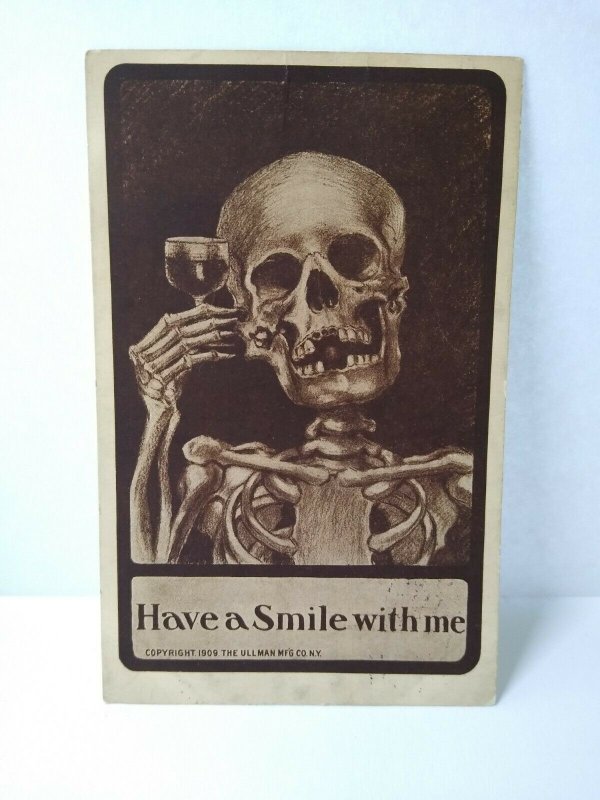 Halloween Postcard Ullman Fantasy Skeleton Death Drinks 1910 South Bend IND 160