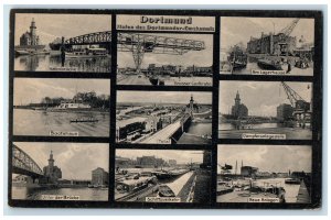 c1920's Port Of The Dortmunder-Ems Canal Dortmund Germany Multiview Postcard