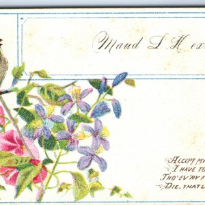 c1880s Name Calling Card Maud L Dexter Trade Card Bird Poem Accept My Love C44