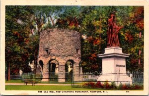 USA The Old Mill And Channing Monument Newport Rhode Island Linen Postcard C027