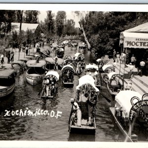 c1940s Xochimilco, Mexico City Canal RPPC Restaurant Boating Fun Real Photo A141