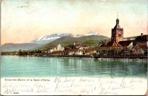 France Evian Les Bains et la Dent d'Oche Vintage Postcard 09.80