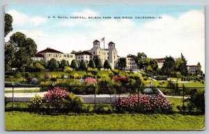 Vintage California Postcard - US Naval Hospital - Balboa Park - San Diego - 1953