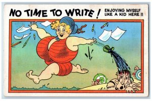 c1930's Fat Woman Big Breast No Time To Write Ink Unposted Vintage Postcard