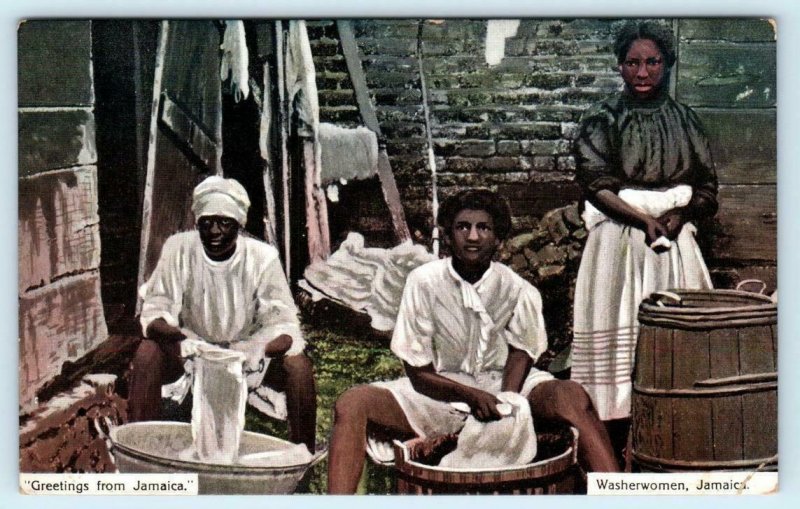 GREETINGS from JAMAICA ~ WASHERWOMEN, Jamaica 1913  Postcard