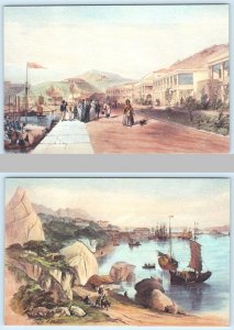 2 Postcards HONG KONG Artist Murdoch Bruce CAUSEWAY BAY & SPRING GARDENS 4x6