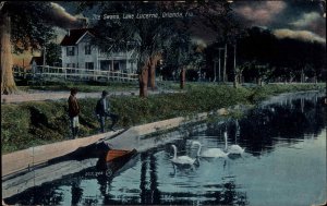 Orlando Florida FL Children Watching Swans on Lake 1900s-1910s Postcard
