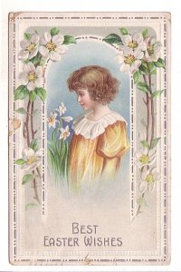 Best Easter Wishes, Embossed, Young Girl,  Used 1912 Flag Cancel