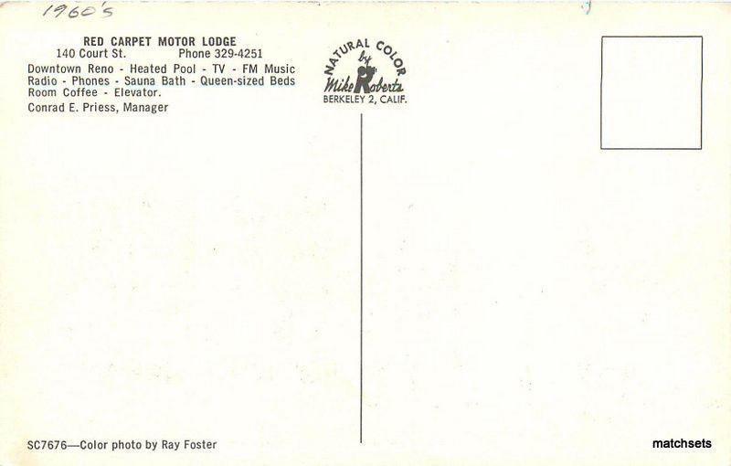 1960s Red Carpet Motor Lodge Reno Nevada Roberts 12314