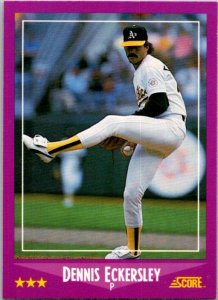 1988 Score Baseball Card Dennis Eckersley Oakland Athletics sk20619