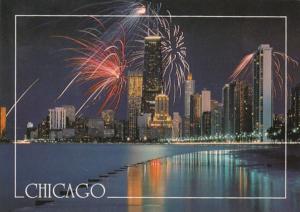 Illinois Chicago Fireworks Over Skyline